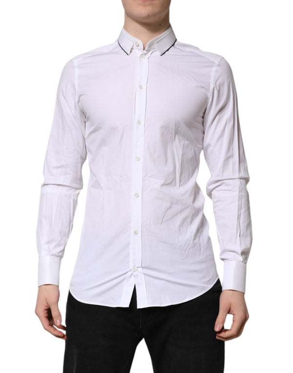 White Cotton GOLD Long Sleeves Formal Shirt Dolce & Gabbana