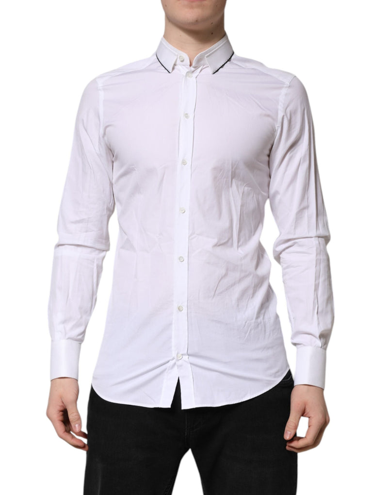 White Cotton GOLD Long Sleeves Formal Shirt Dolce & Gabbana