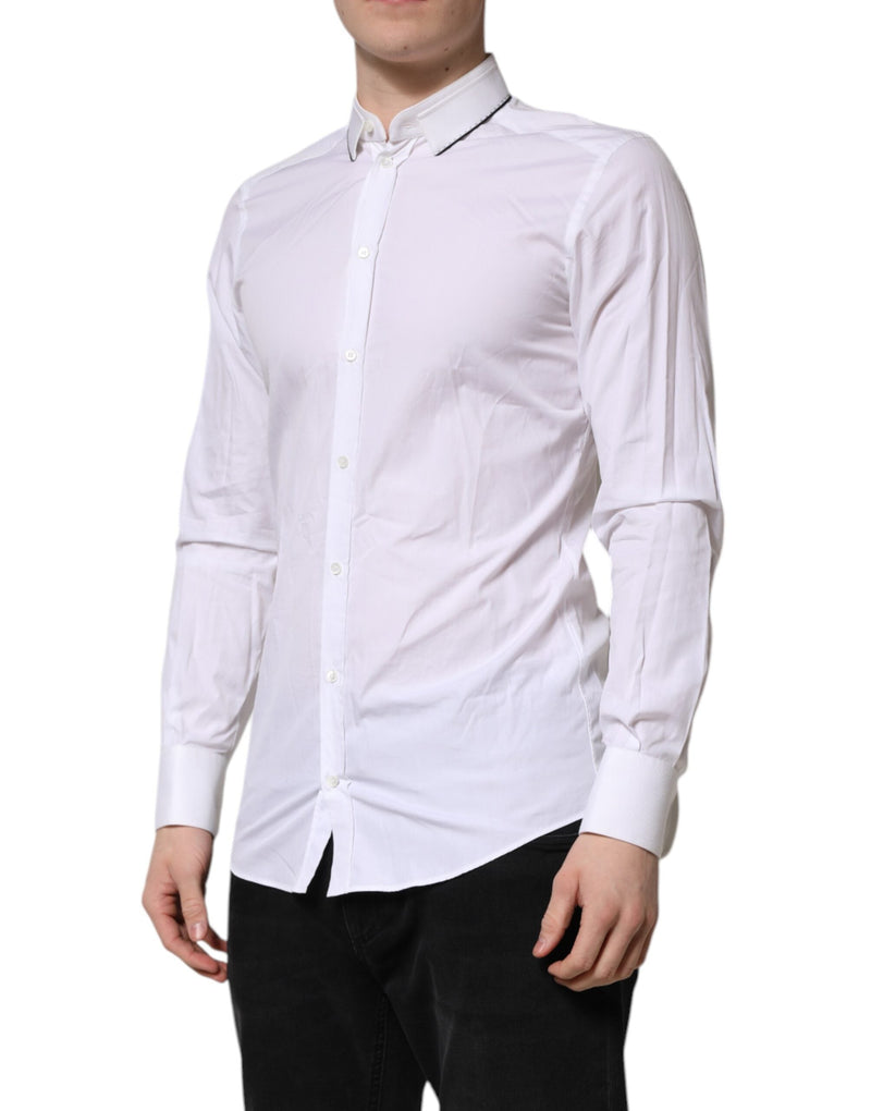 White Cotton GOLD Long Sleeves Formal Shirt Dolce & Gabbana