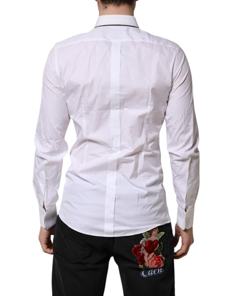 White Cotton GOLD Long Sleeves Formal Shirt Dolce & Gabbana