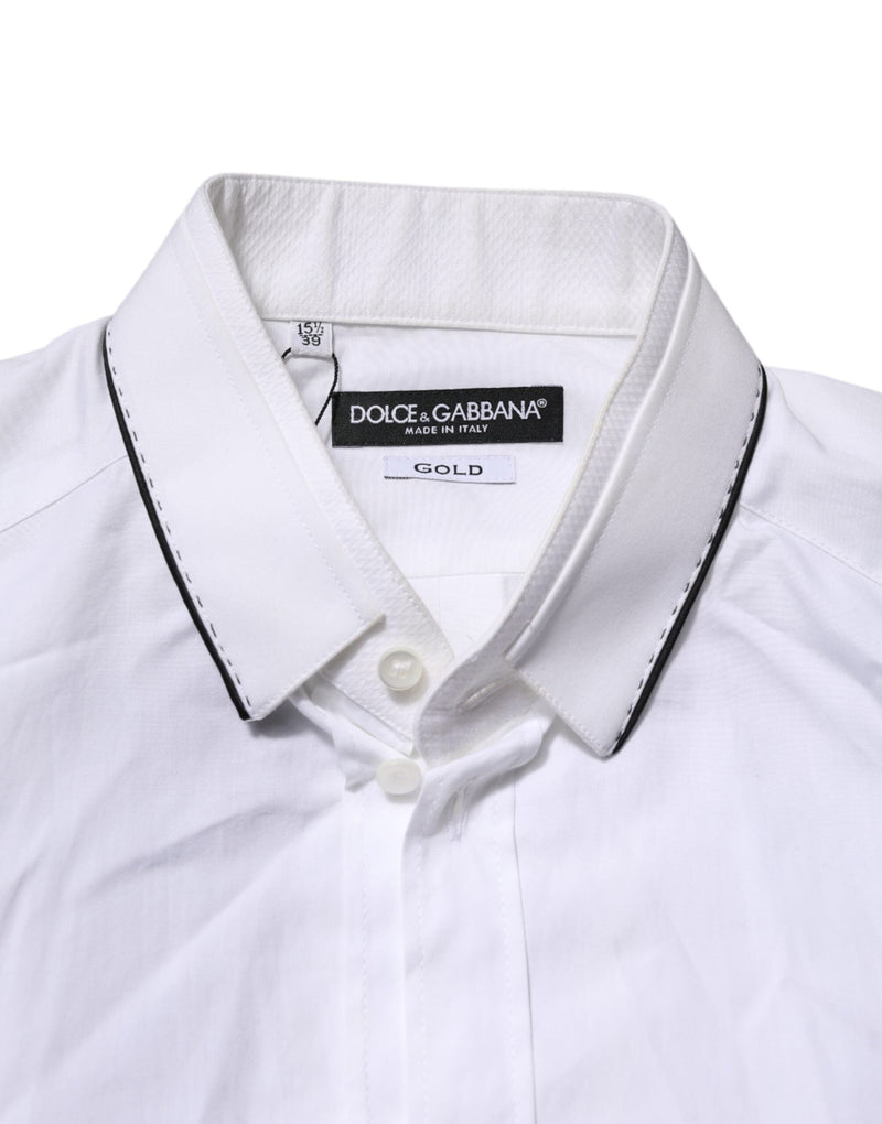 White Cotton GOLD Long Sleeves Formal Shirt Dolce & Gabbana