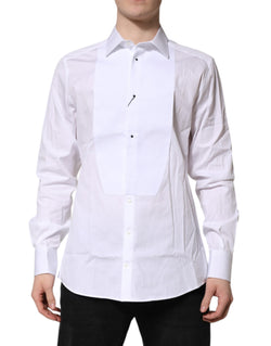 White Silk Bib Poplin GOLD Men Formal Shirt Dolce & Gabbana
