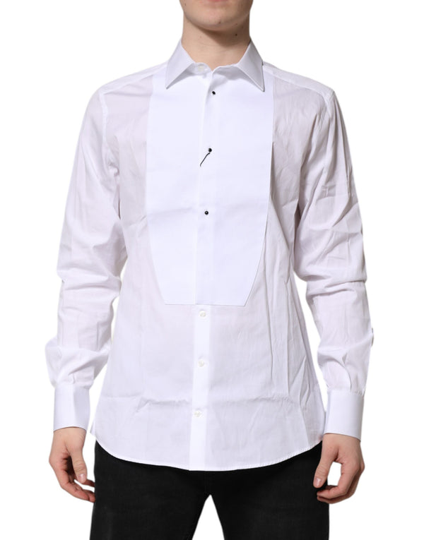 White Silk Bib Poplin GOLD Men Formal Shirt Dolce & Gabbana