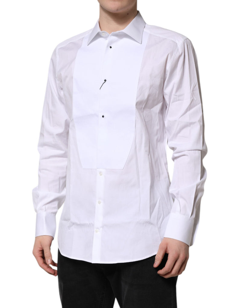 White Silk Bib Poplin GOLD Men Formal Shirt Dolce & Gabbana