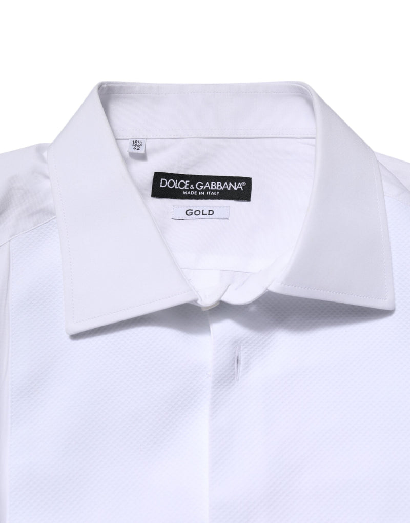 White Silk Bib Poplin GOLD Men Formal Shirt Dolce & Gabbana