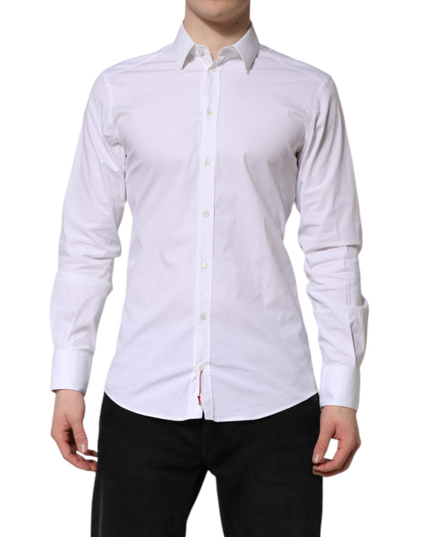 White GOLD Cotton Dress Formal Shirt Dolce & Gabbana