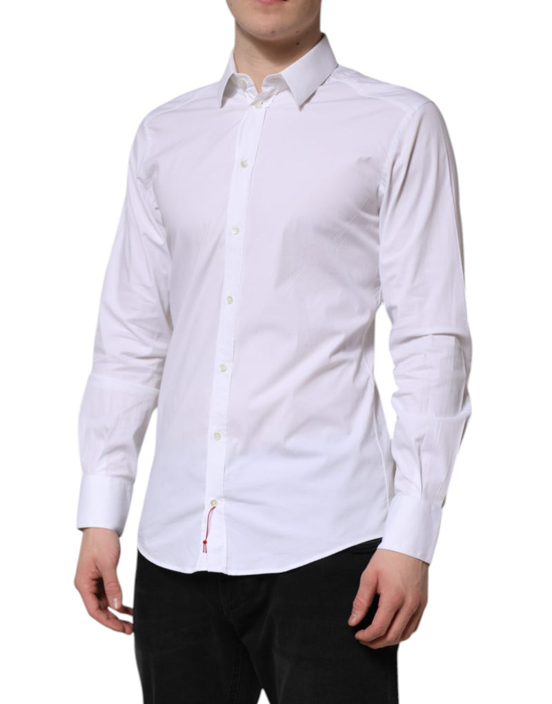 White GOLD Cotton Dress Formal Shirt Dolce & Gabbana