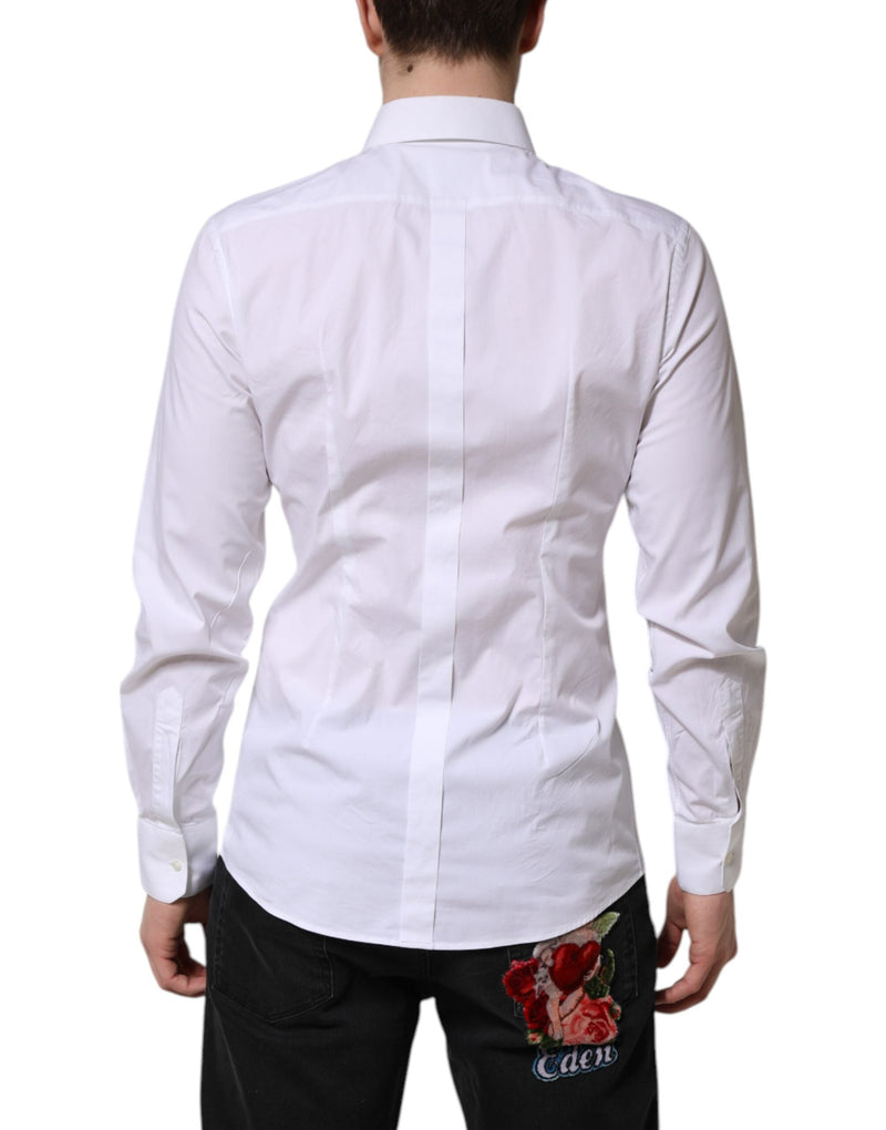 White GOLD Cotton Dress Formal Shirt Dolce & Gabbana