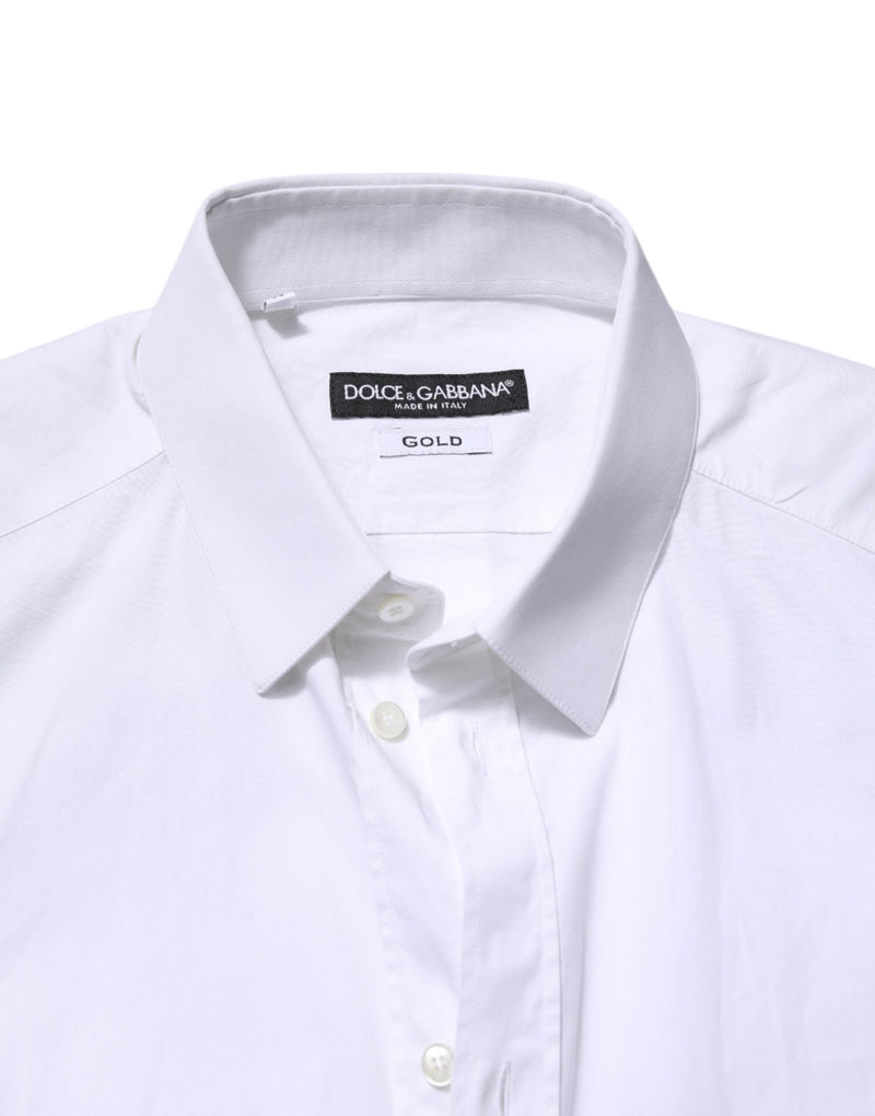 White GOLD Cotton Dress Formal Shirt Dolce & Gabbana
