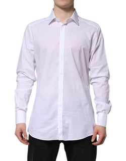 White GOLD Cotton Long Sleeves Formal Shirt Dolce & Gabbana