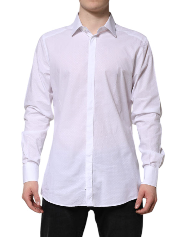 White GOLD Cotton Long Sleeves Formal Shirt Dolce & Gabbana