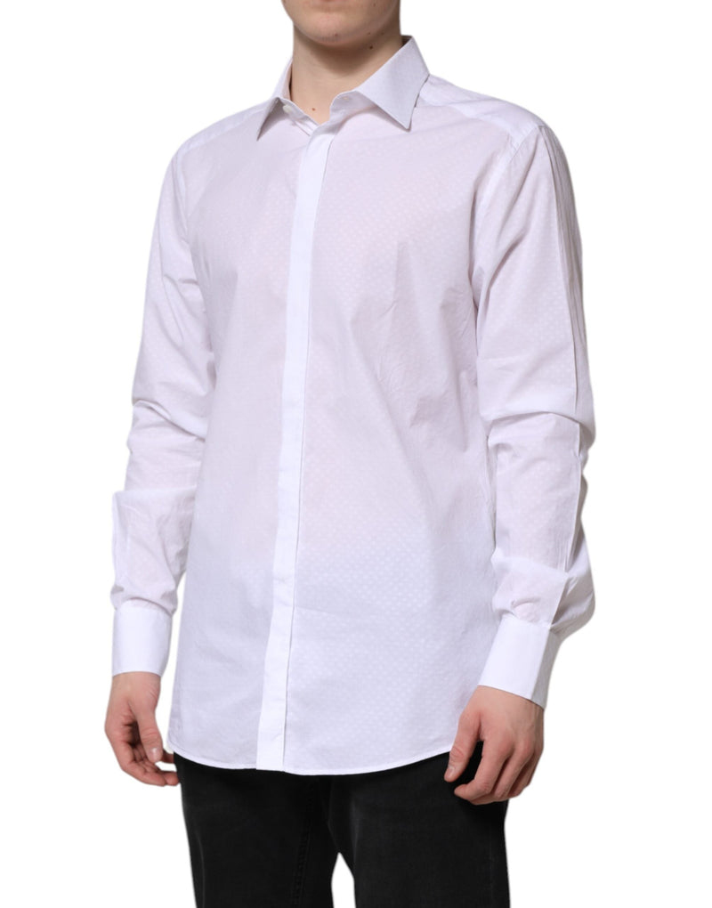 White GOLD Cotton Long Sleeves Formal Shirt Dolce & Gabbana