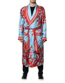 Blue Red Coral Print Wrap Robe Coat Jacket Dolce & Gabbana