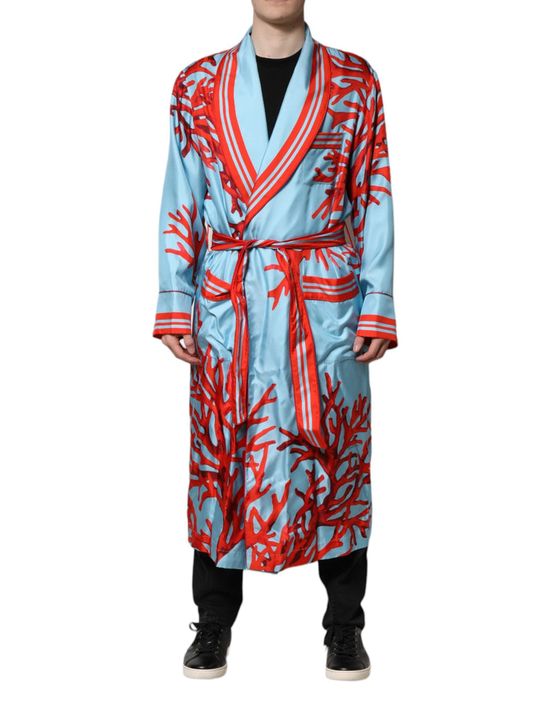 Blue Red Coral Print Wrap Robe Coat Jacket Dolce & Gabbana