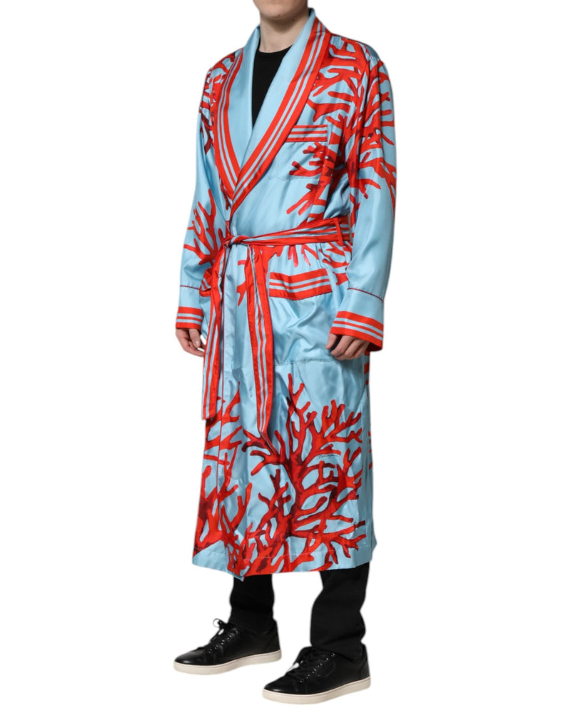 Blue Red Coral Print Wrap Robe Coat Jacket Dolce & Gabbana