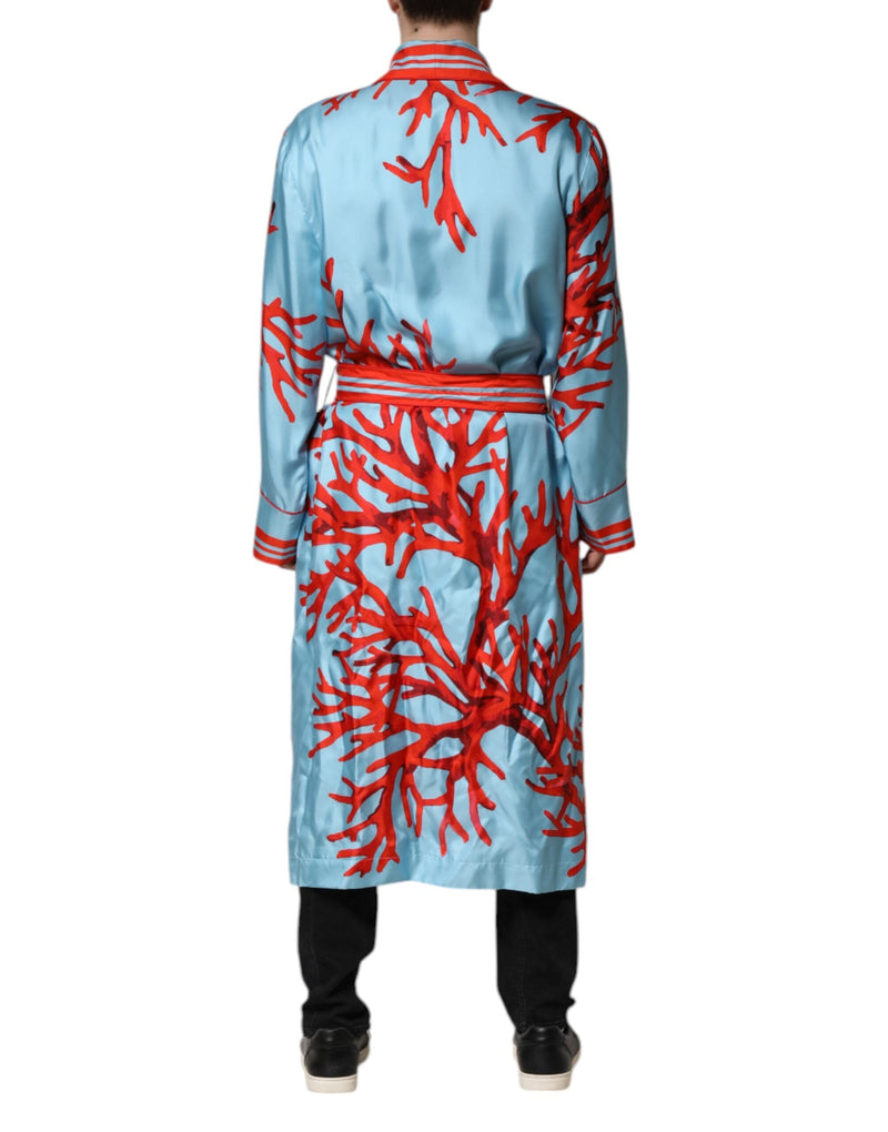 Blue Red Coral Print Wrap Robe Coat Jacket Dolce & Gabbana