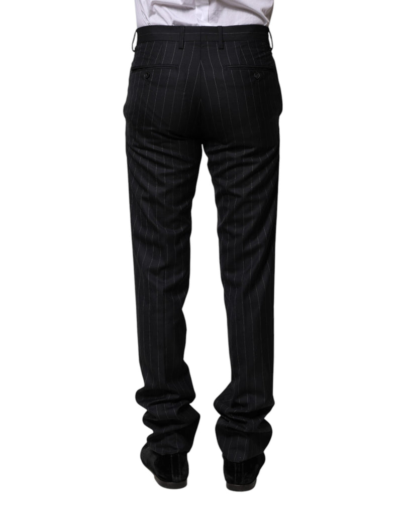 Black Wool Striped Formal Pants Dolce & Gabbana
