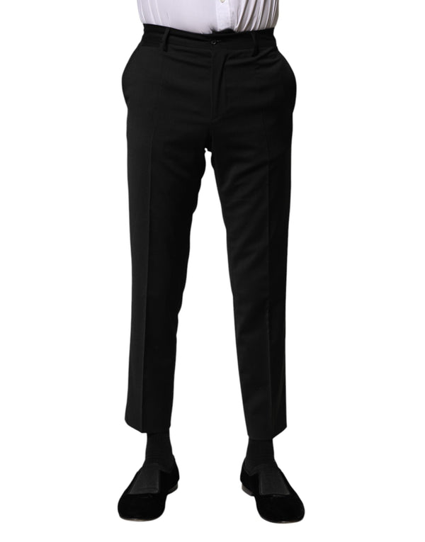 Black Wool Formal Men Cropped Pants Dolce & Gabbana