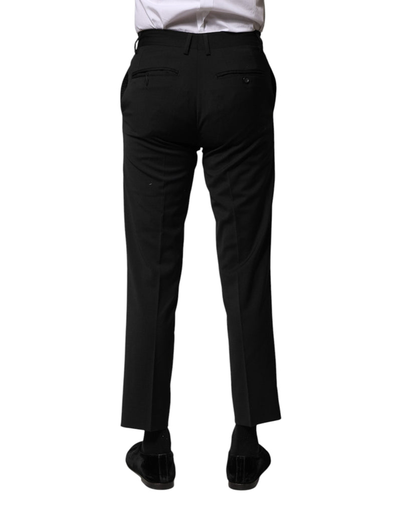 Black Wool Formal Men Cropped Pants Dolce & Gabbana