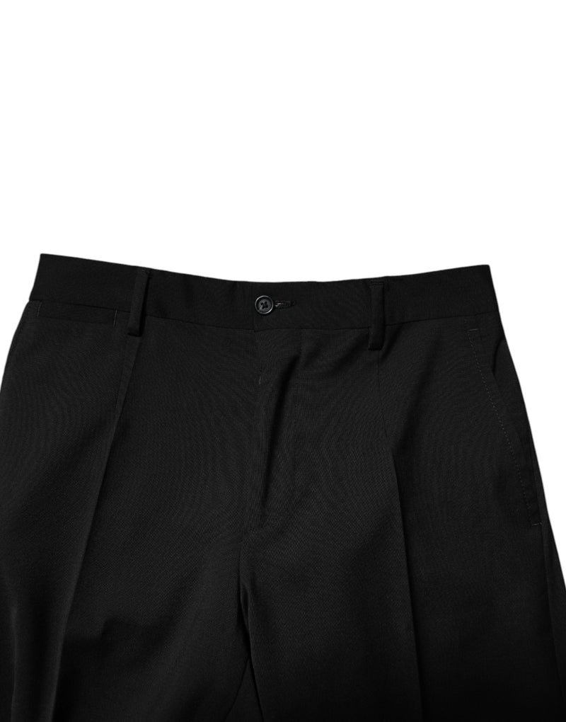 Black Wool Formal Men Cropped Pants Dolce & Gabbana