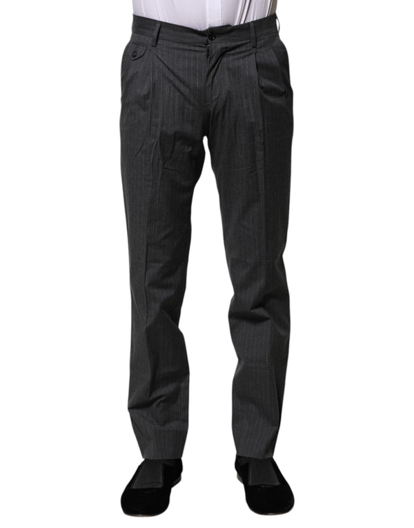 Gray Striped Cotton Formal Pants Dolce & Gabbana