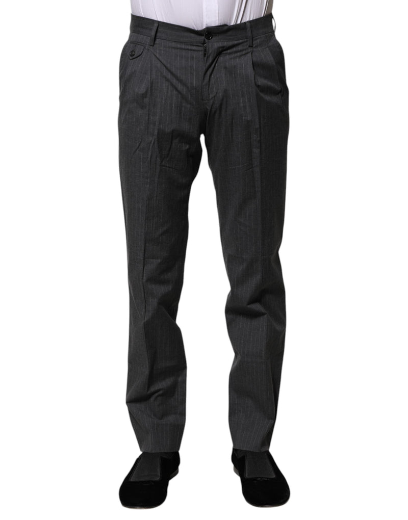 Gray Striped Cotton Formal Pants Dolce & Gabbana