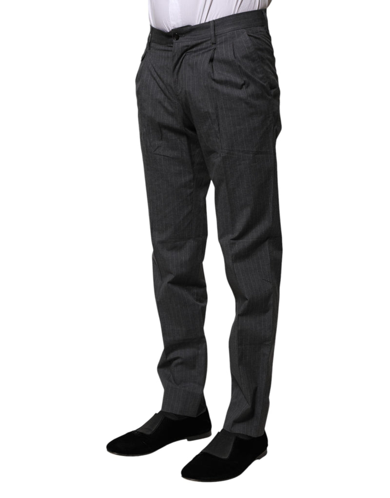 Gray Striped Cotton Formal Pants Dolce & Gabbana