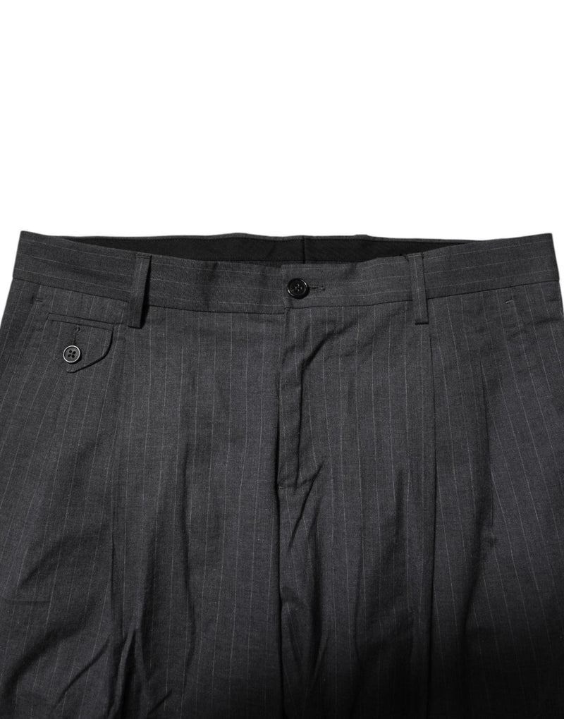 Gray Striped Cotton Formal Pants Dolce & Gabbana