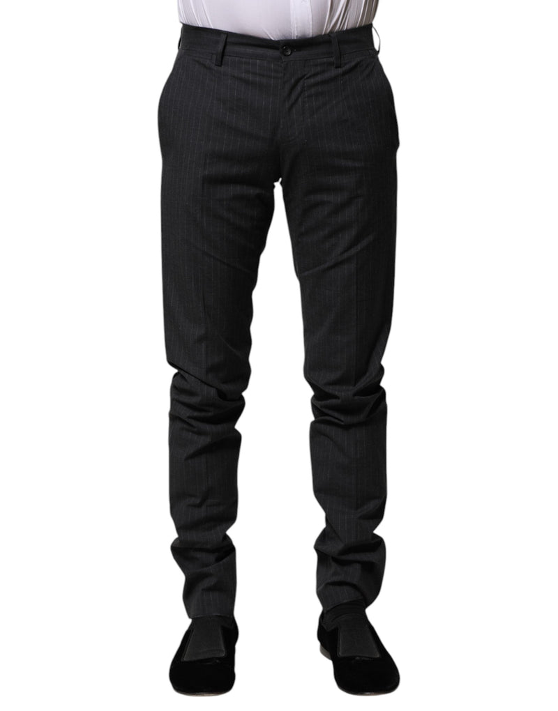 Gray Striped Cotton Formal Pants Dolce & Gabbana
