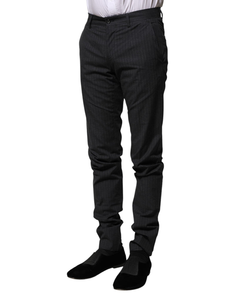 Gray Striped Cotton Formal Pants Dolce & Gabbana