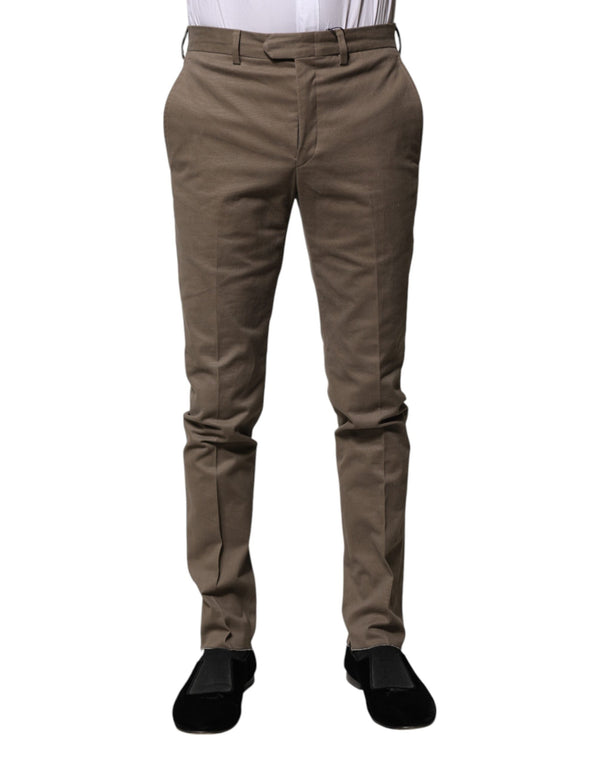Brown Cotton Tapered Formal Dress Pants BENCIVENGA