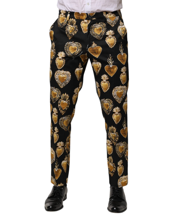 Black Gold Sacred Heart Print Pants Dolce & Gabbana