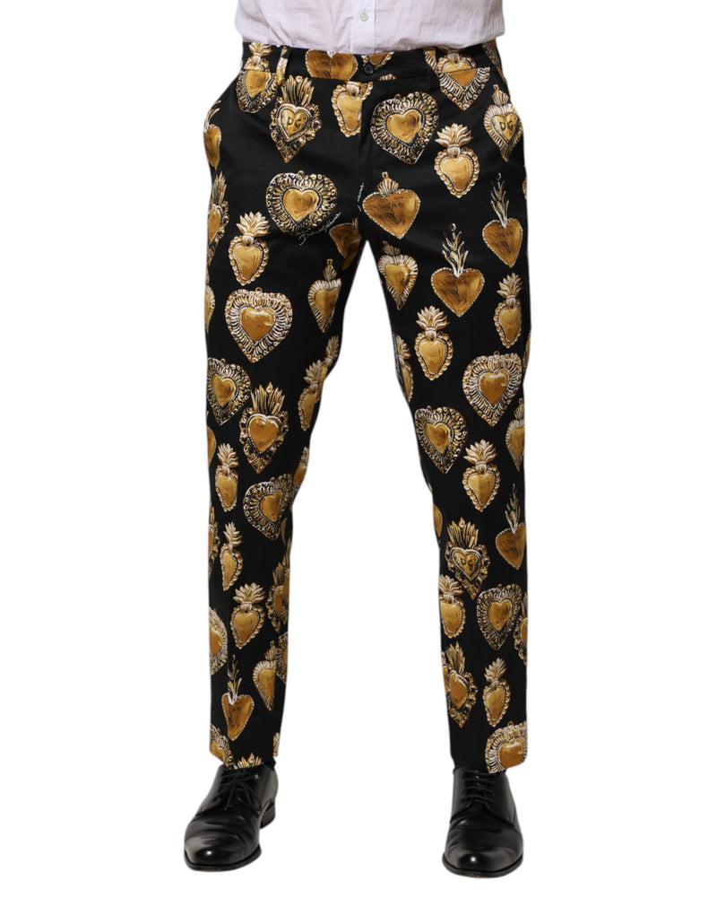 Black Gold Sacred Heart Print Pants Dolce & Gabbana