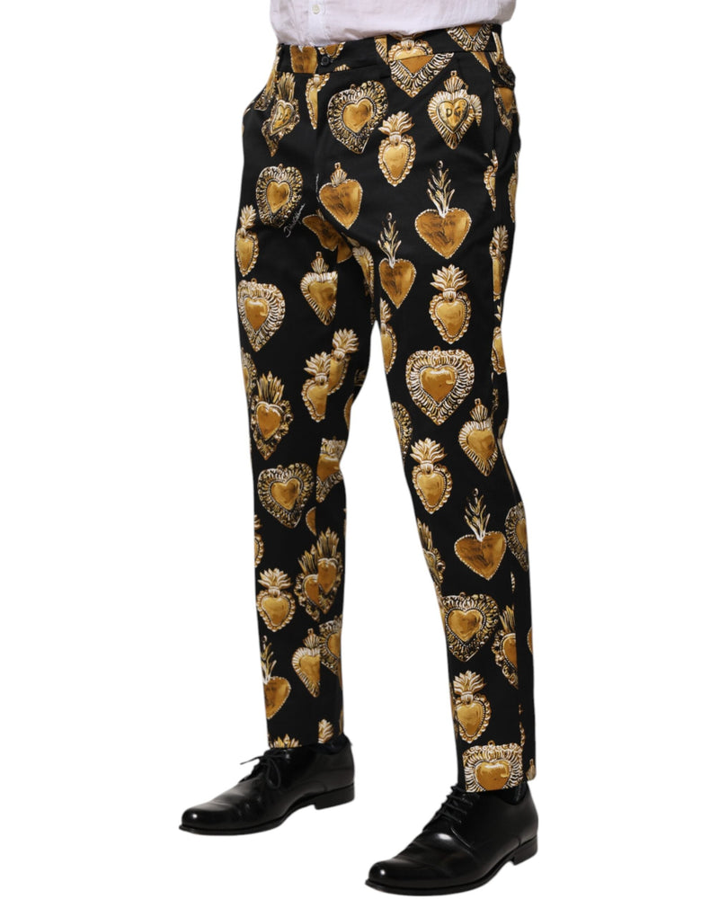 Black Gold Sacred Heart Print Pants Dolce & Gabbana