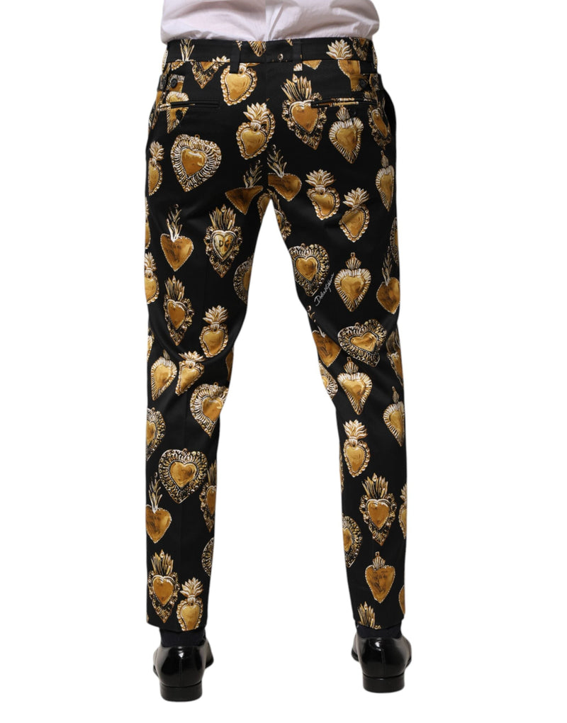 Black Gold Sacred Heart Print Pants Dolce & Gabbana