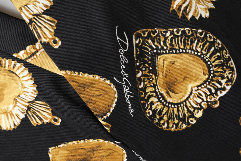Black Gold Sacred Heart Print Pants Dolce & Gabbana