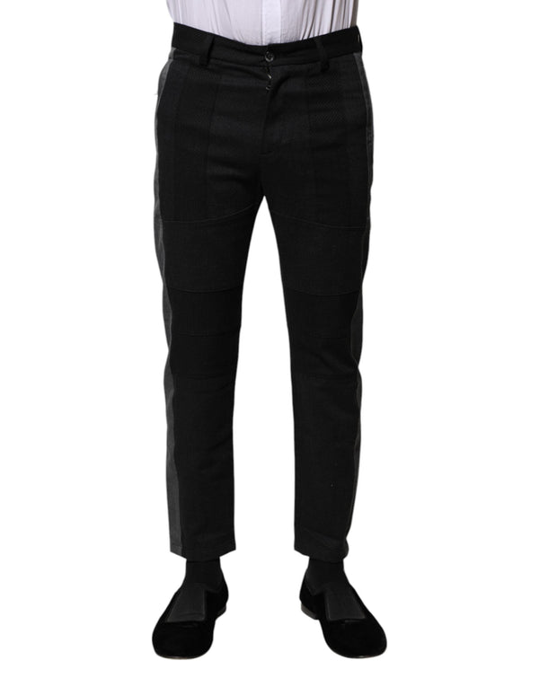 Black Gray Fantasy Cotton Formal Slim Pants Dolce & Gabbana