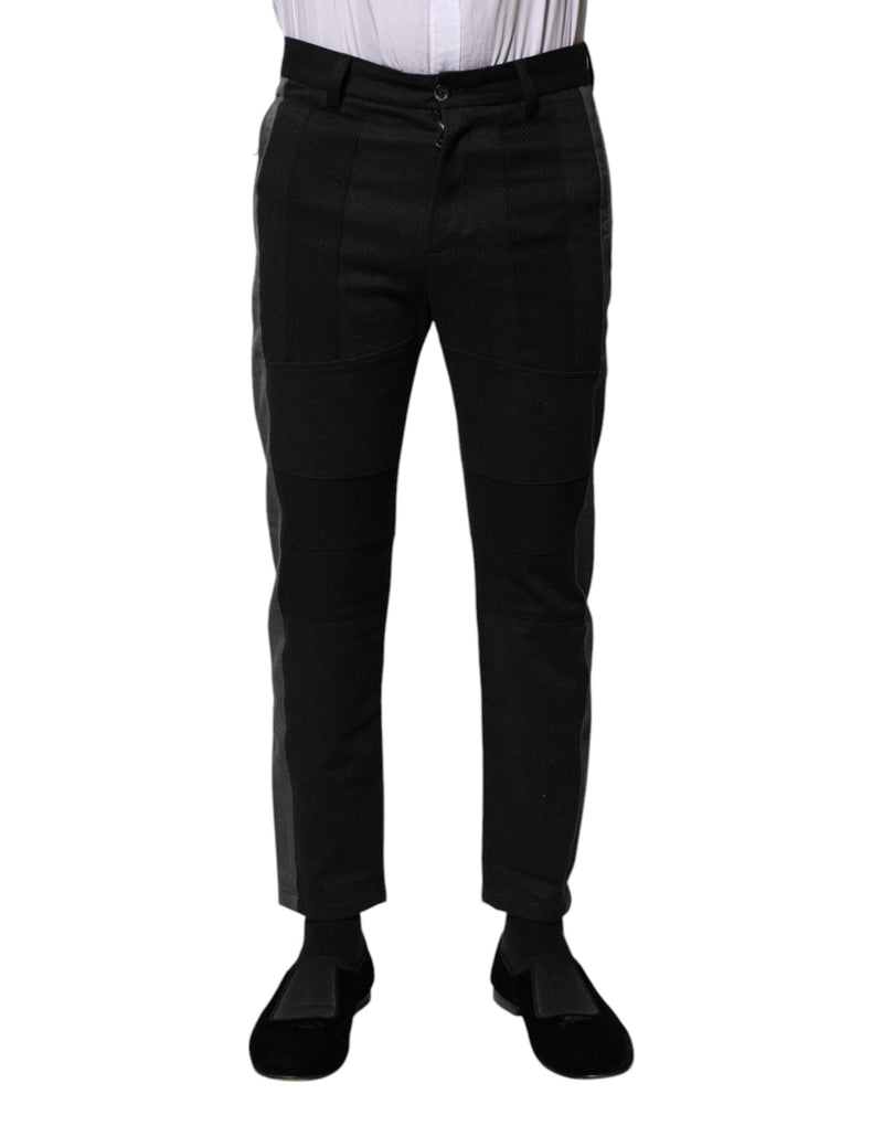 Black Gray Fantasy Cotton Formal Slim Pants Dolce & Gabbana