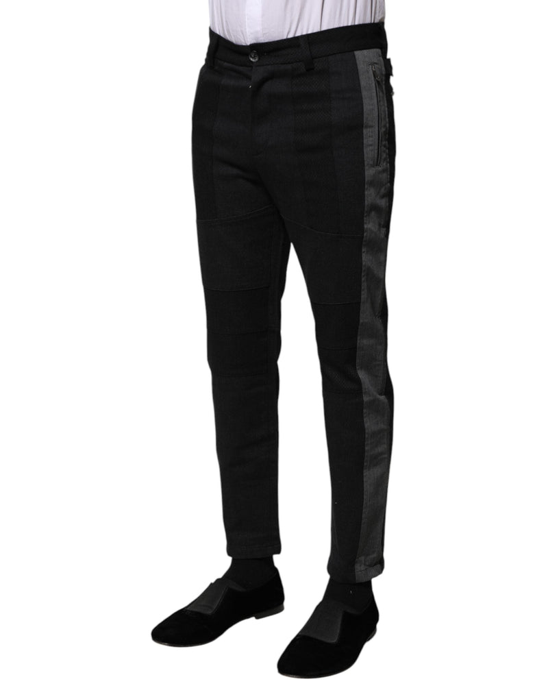 Black Gray Fantasy Cotton Formal Slim Pants Dolce & Gabbana