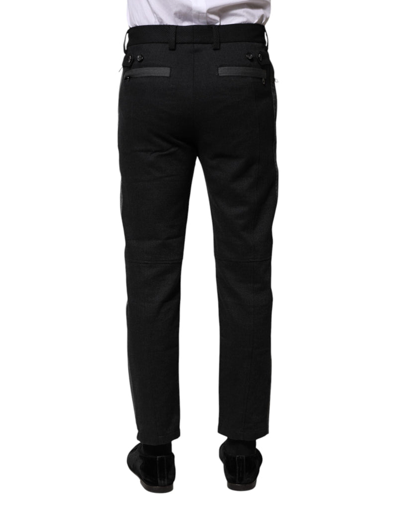 Black Gray Fantasy Cotton Formal Slim Pants Dolce & Gabbana
