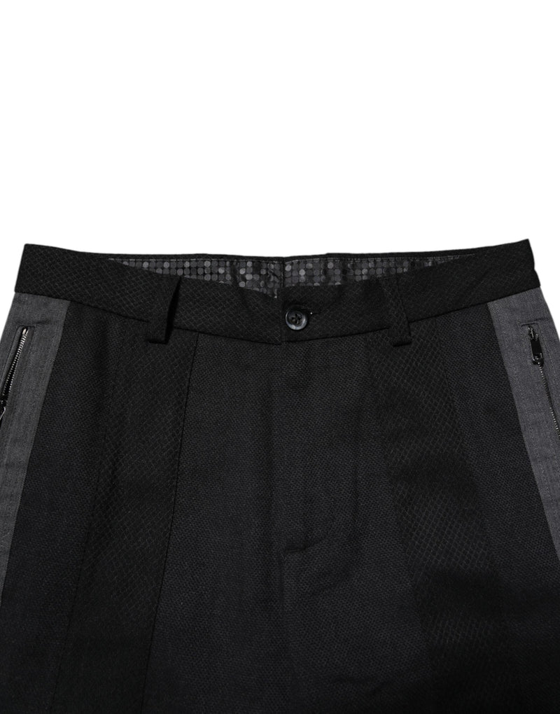Black Gray Fantasy Cotton Formal Slim Pants Dolce & Gabbana