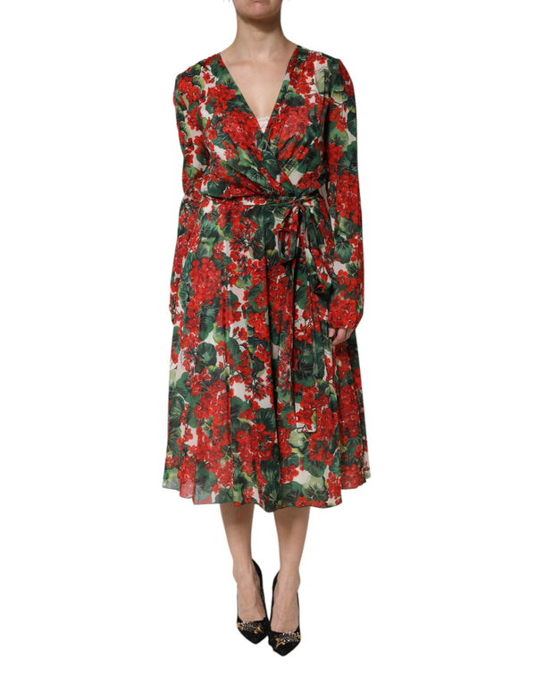 Multicolor Floral Long Sleeves V-neck Dress Dolce & Gabbana