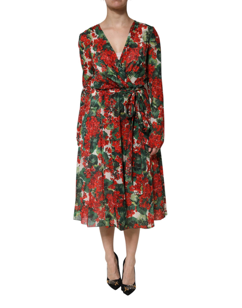 Multicolor Floral Long Sleeves V-neck Dress Dolce & Gabbana