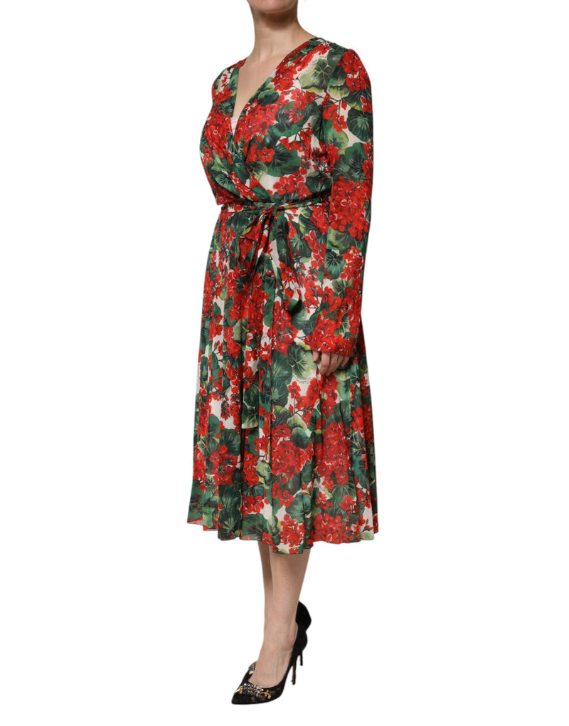 Multicolor Floral Long Sleeves V-neck Dress Dolce & Gabbana