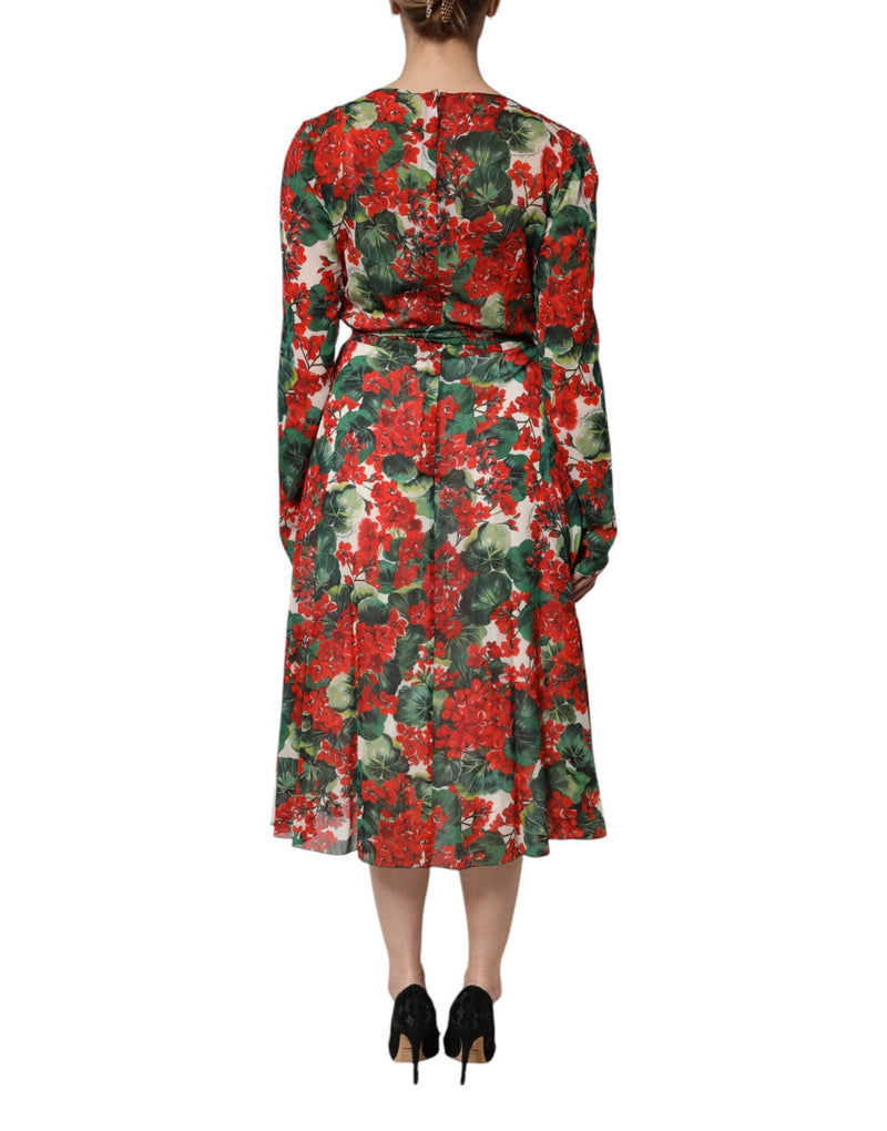 Multicolor Floral Long Sleeves V-neck Dress Dolce & Gabbana
