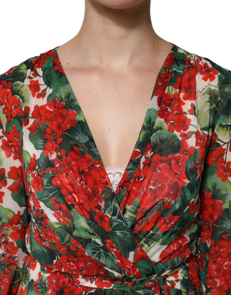 Multicolor Floral Long Sleeves V-neck Dress Dolce & Gabbana