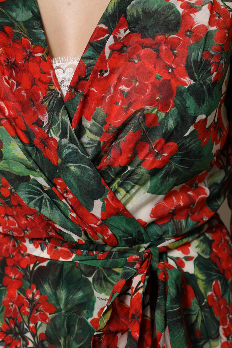 Multicolor Floral Long Sleeves V-neck Dress Dolce & Gabbana