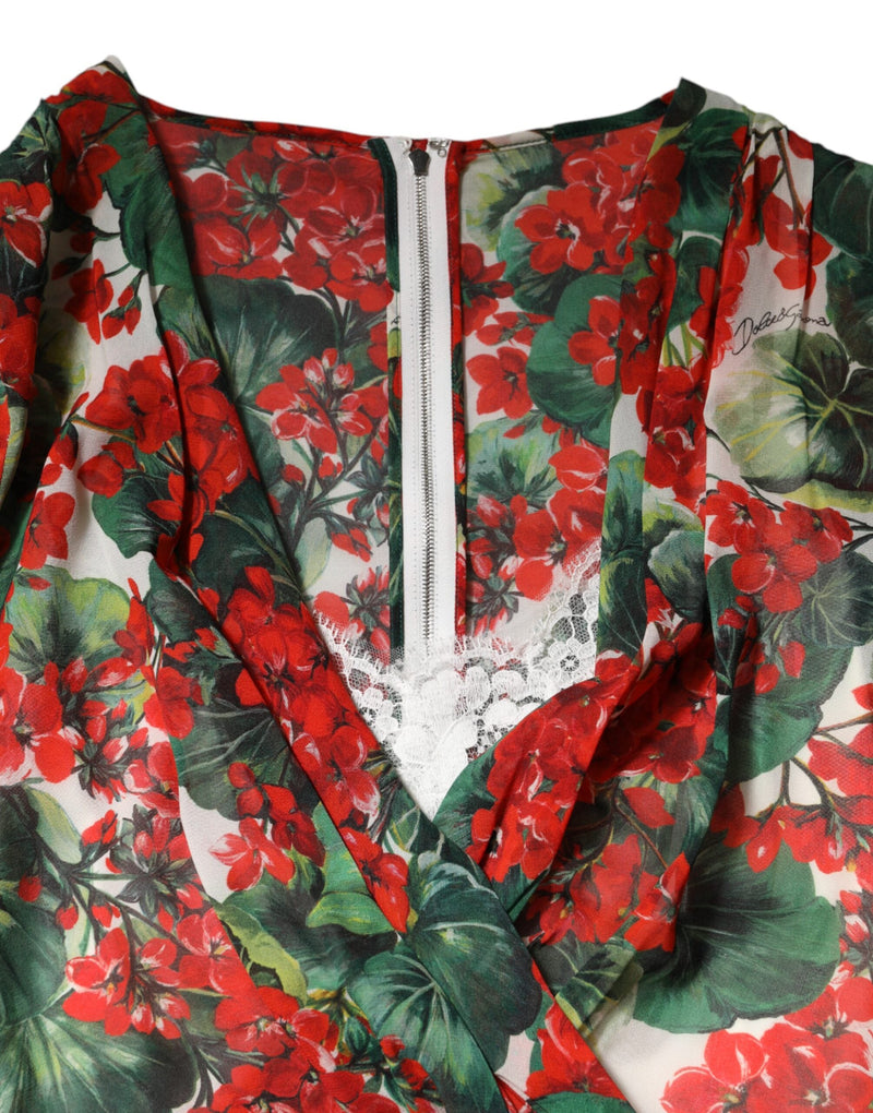 Multicolor Floral Long Sleeves V-neck Dress Dolce & Gabbana
