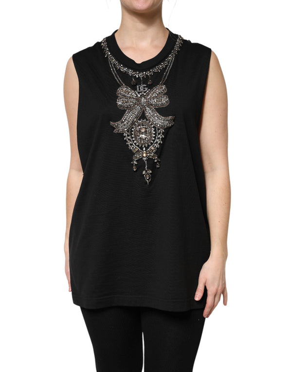 Black Cotton Rhinestone Embellished Tank Top Dolce & Gabbana