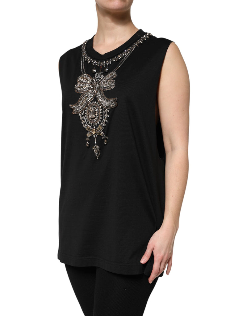Black Cotton Rhinestone Embellished Tank Top Dolce & Gabbana